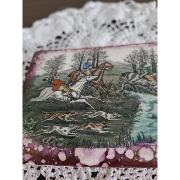 Antique Stoke on Trent England Gray's Pottery Hunting Scene Cigarette Box - Picture 2 of 5
